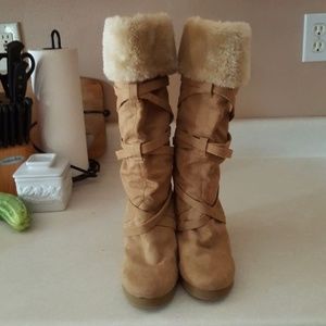 Faux Fur Womens Wedge Boot